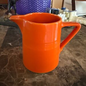 Vintage MCM Orange Ringware Mini Pitcher Creamer Retro Ceramic Syrup Server